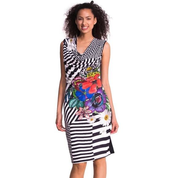 Desigual Sara Knitted Sleeveless Cowl-Neck Dress Striped Viscose Small - Picture 1 of 12